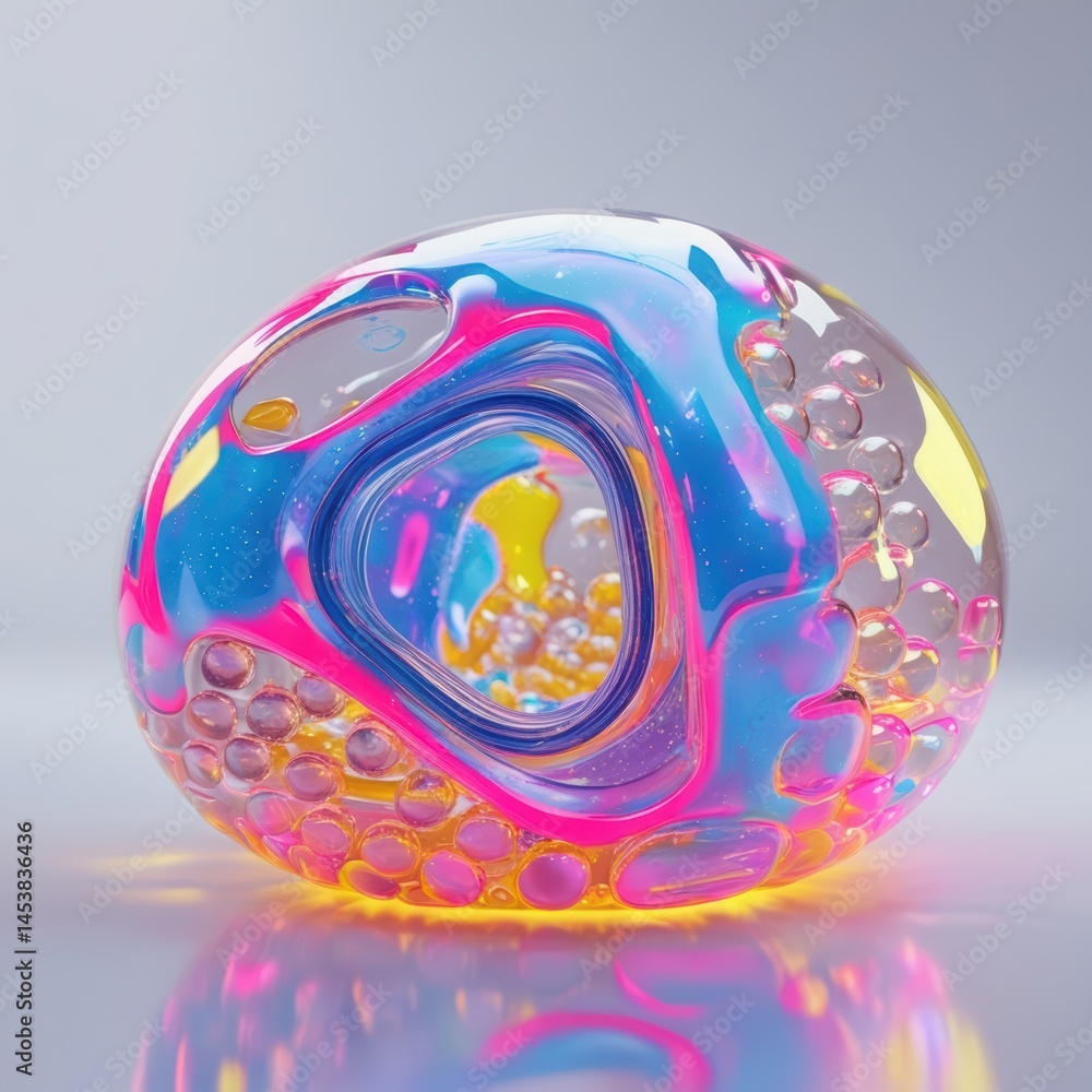 Poster abstract colorful sphere art design 3d render with liquid and glass elements glow effect