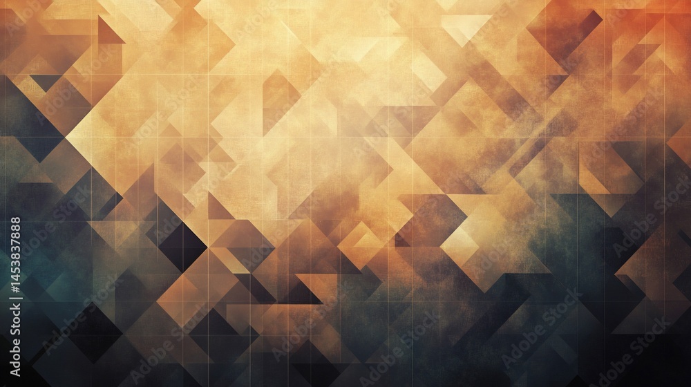 Poster abstract geometric background with triangles, squares, warm tones and a grunge effect