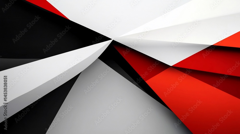 Poster abstract geometric pattern in black, white and red with overlapping shapes