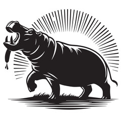Hippopotamus silhouette illustration vector design, A hippopotamus silhouette vector illustration, Hippopotamus silhouette illustration vector design, hippos set silhouette on white background vector.