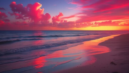 Beautiful beach sunset ocean waves pink clouds landscape nature photography scenic view