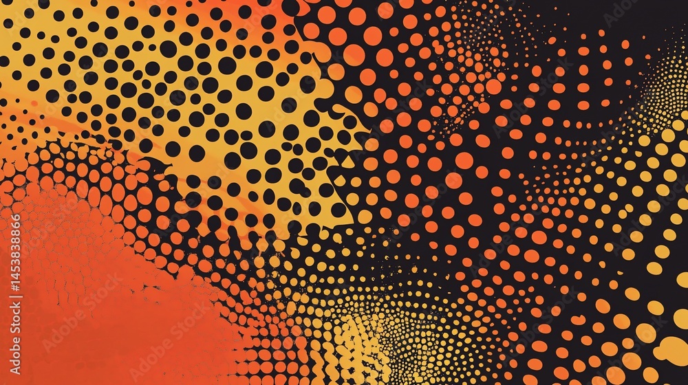 Aufkleber abstract halftone dots pattern on a black background with orange and yellow gradients
