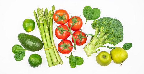 healthy vegetarian meal ingredients. Raw food concept. organic fruits and vegetables. Vegan menu, top view, space for text