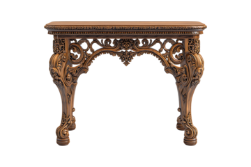 ornate antique wooden table isolated on transparent background.