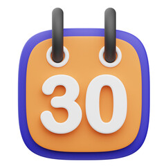 Calendar Icon 3D Render Date Reminder Schedule Appointment Organize Planning Time Management Agenda Day 30