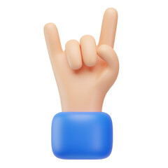 3D Rendering of a Cartoon Hand Making a Rock and Roll Sign Isolated on White Background