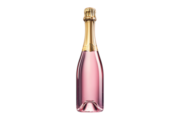 Pink champagne bottle isolated on transparent background.