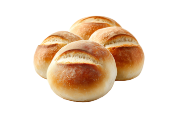 Plain kaiser rolls isolated on transparent background.