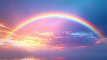 A stunning and vivid rainbow arching across the sky in a bright natural setting evoking wonder and joyful emotions