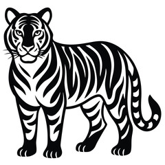 tiger head silhouette  vector illustration, Wild animal tiger silhouette EPS vector isolated illustration template on a white background, Black and white silhouette of a tiger walking with its tail.