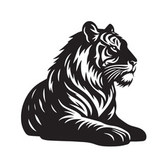 tiger head silhouette  vector illustration, Wild animal tiger silhouette EPS vector isolated illustration template on a white background, Black and white silhouette of a tiger walking with its tail.