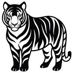 tiger head silhouette  vector illustration, Wild animal tiger silhouette EPS vector isolated illustration template on a white background, Black and white silhouette of a tiger walking with its tail.