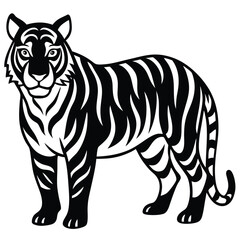 tiger head silhouette  vector illustration, Wild animal tiger silhouette EPS vector isolated illustration template on a white background, Black and white silhouette of a tiger walking with its tail.