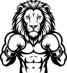 Fototapeta premium Lion Boxing vector black silhouette print design