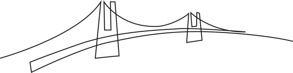 Giant bridge over river. Continuous one line drawing bridge, Simple modern minimalist style isolated on white background. editable stroke.