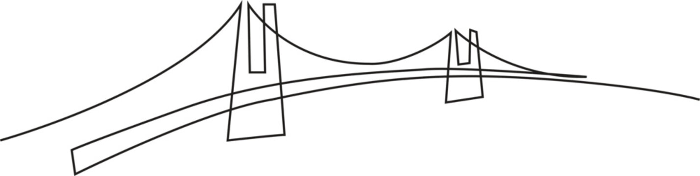 Giant bridge over river. Continuous one line drawing bridge, Simple modern minimalist style isolated on white background. editable stroke.