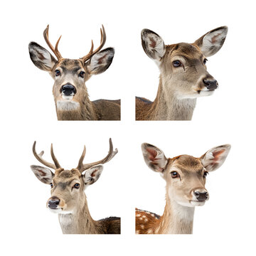 A fragile, antler-adorned deer head is a detailed wildlife portrait symbol isolated on a transparent background.