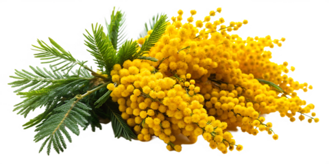 A bouquet of mimosa flowers on a white background PNG