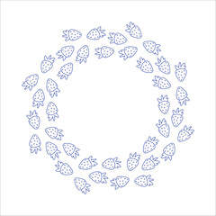 Colorful graphic strawberry summer frame. Modern vibrant design. Hand drawn cozy illustration. Hand drawn fruit design with leaf on cream colored background.