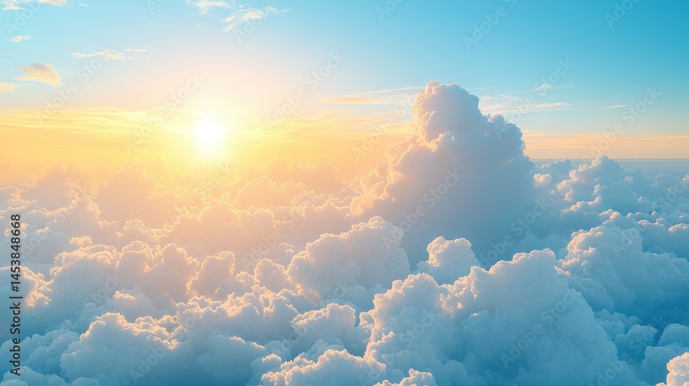 Poster breathtaking sunset over a majestic cloud layer creating a colorful sky with dynamic patterns and na