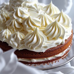 Delicious homemade layered cake with creamy white frosting recipe and presentation