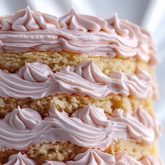 Delicious vanilla layer cake with pink buttercream frosting dessert photography