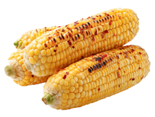 Close-up of some grilled corn cobs. Transparent background.