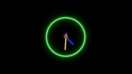 A glowing neon analog clock illustration background.