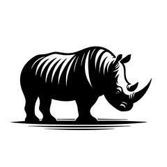 Majestic Rhino: A Black and White Wildlife Vector Graphic