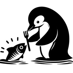 Hungry Penguin: A Cute Black and White Illustration