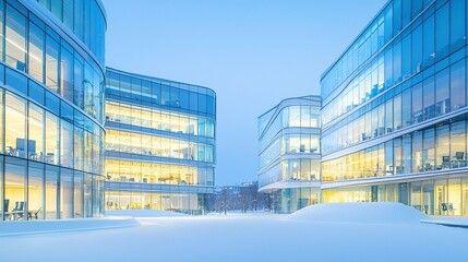 Modern Office Building in Winter, Glass Architecture, Corporate Headquarters