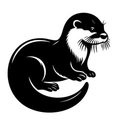 Elegant Otter Silhouette: Black and White Wildlife Vector Graphic