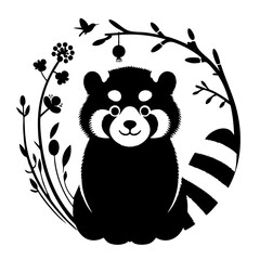 Red Panda in Floral Circle: Cute Wildlife Art