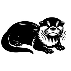 Elegant Otter: Black and White Wildlife Vector Art