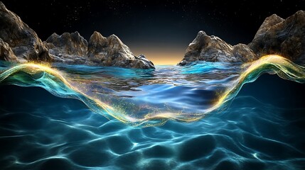 Underwater light effects on mesh wave caustics ocean landscape digital art tranquil view