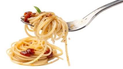 Spaghetti with pasta on fork isolated on white background PNG. AI GENERATED