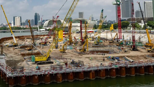 timelapse of a large construction project in marina bay, singapore