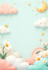 Dreamy Clouds Moon and Stars A Pastel Nursery Scene