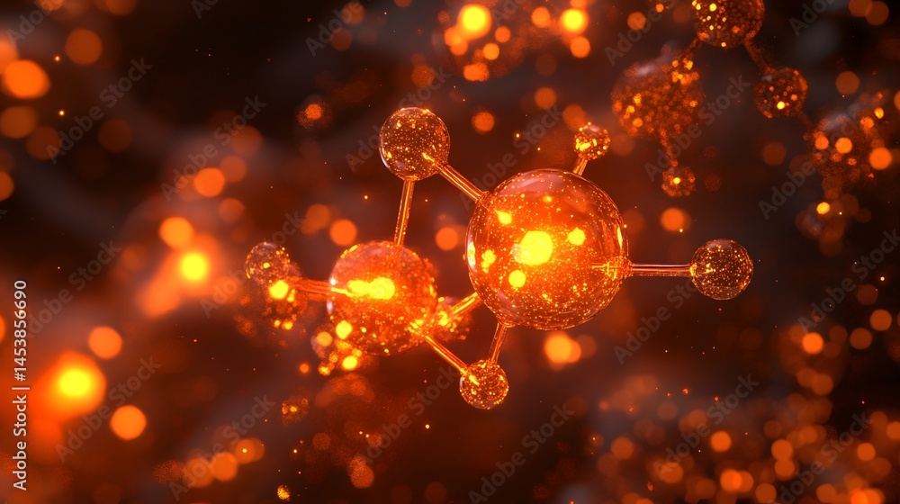 Poster fiery molecular structures in a dynamic display.