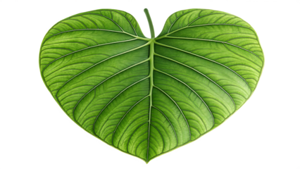 large green leaf shaped heart isolated on white background PNG. AI GENERATED