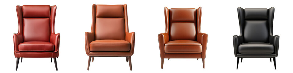 Naklejka premium Stylish and comfortable leather armchairs in various colors and designs.