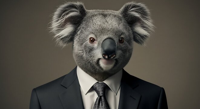 A Koala in a Business Suit: AI-Generated Portrait