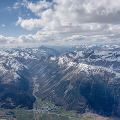 aerial landscape with Bever village and valley, Switzerland