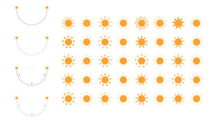 architecture site analysis symbol icon element drawing graphic flat isolated vector. architecture element line sun wind sound sun path vegetation.