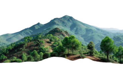  Majestic Mountain Range Scene: An awe-inspiring landscape features a vast mountain range, with verdant peaks under a clear blue sky.