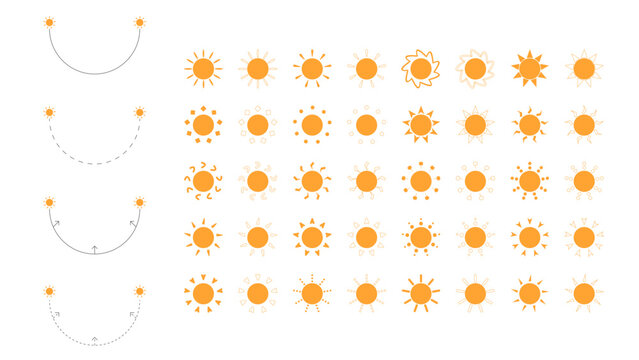 architecture site analysis symbol icon element drawing graphic flat isolated vector. architecture element line sun wind sound sun path vegetation.