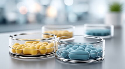Scientific Research: Petri Dishes with Pharmaceutical Pills for Medical Laboratory