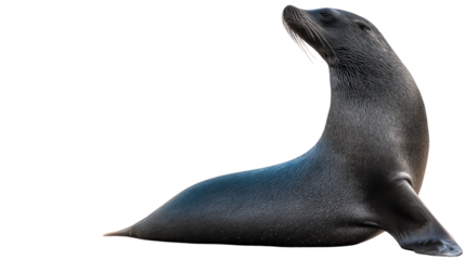 Majestic Sea Lion's Pose: A sleek sea lion, with its dark, glistening coat, strikes a regal pose, its gaze directed upward in a moment of serene contemplation, evoking the untamed beauty of the ocean.