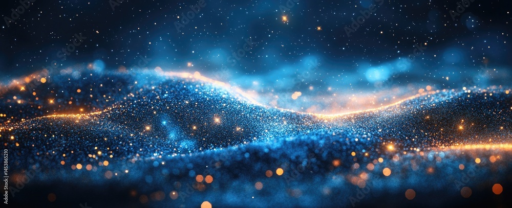 Poster abstract digital design of shimmering particles.