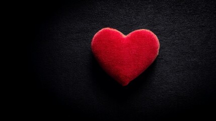 Obraz premium Red heart shape on black background, soft ambient lighting, f/2.8, minimalistic and emotional composition.